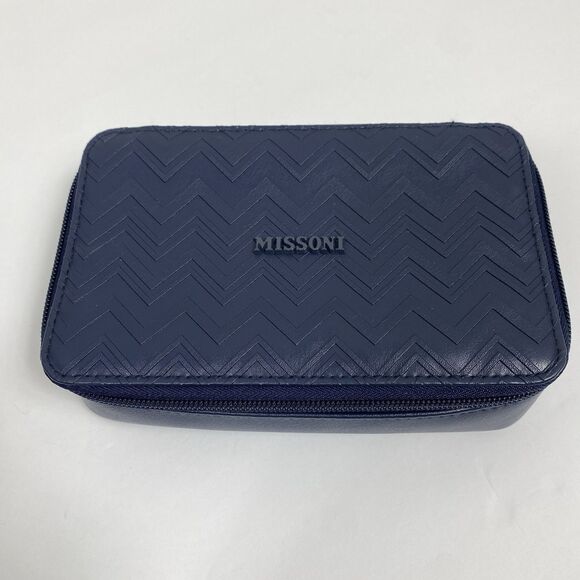 Missoni Toiletry Bag Zipper Travel Pouch Navy Blue Delta Luxe Cosmetic Organizer - Picture 1 of 9